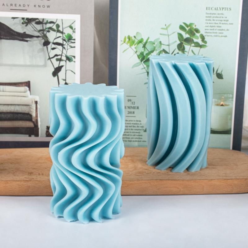 3D Geometric Cylindrical Silicone Candle Mold Handmade DIY Aromatherapy Candle Wax Clay Craft for Home Wedding Dinner