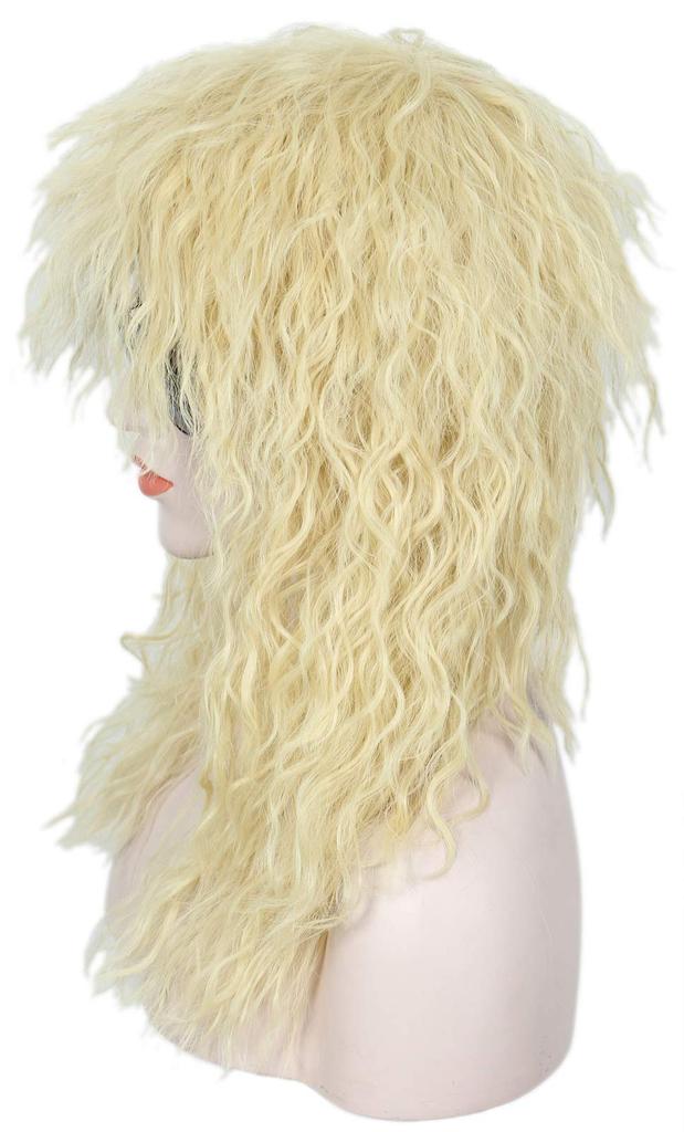 Linfairy Heavy Metal Rocker Adult Wig, Men's Costume Hair Accessory, Heavy Metal Rocker Cosplay Long Cosplay Wig (Blonde Curly)