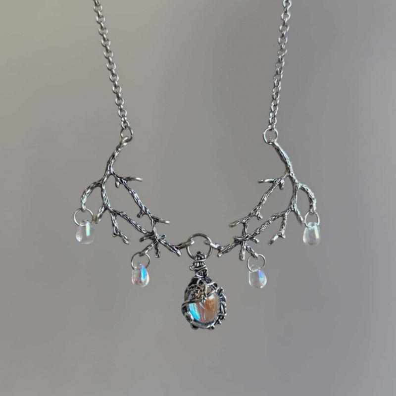 Gothic Iridescent Moonstone Pendant Necklace - Witch Jewelry Original
