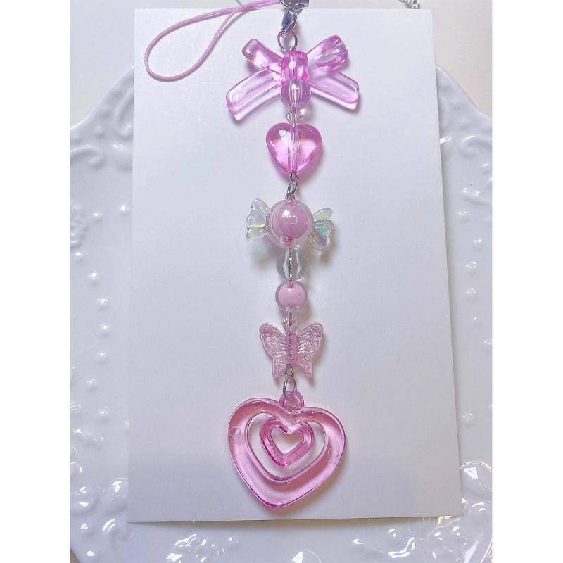 Stylish Heart Pendant Phone Lanyard Trendy Bowknot Candy Pendants Y2k Style Keychain Phone Charm Straps Ornaments