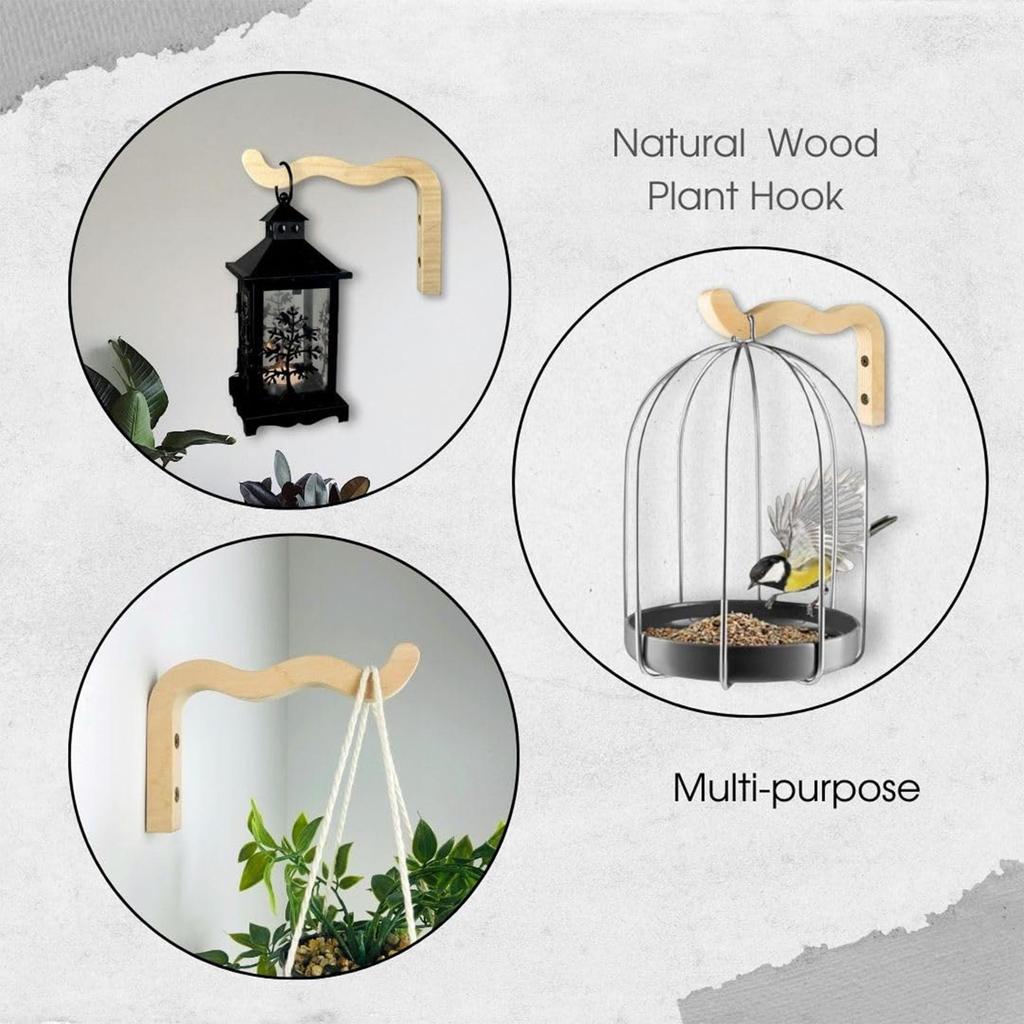 Wood Wall Plant Hangers Hanging Flower Pot Hook Flower Baskets Bracket Planter Hook for Lanterns Wind Chimes Balcony Home Decor