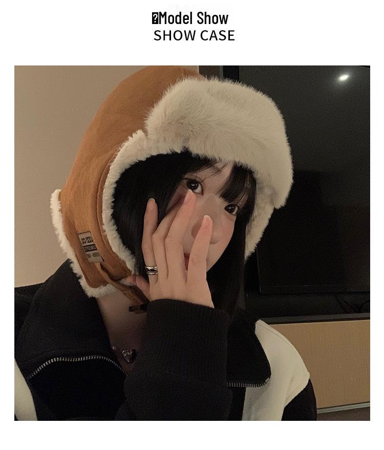 Women's Suede Aviator Hat with Thick Plush Ear Protection for Autumn and Winter