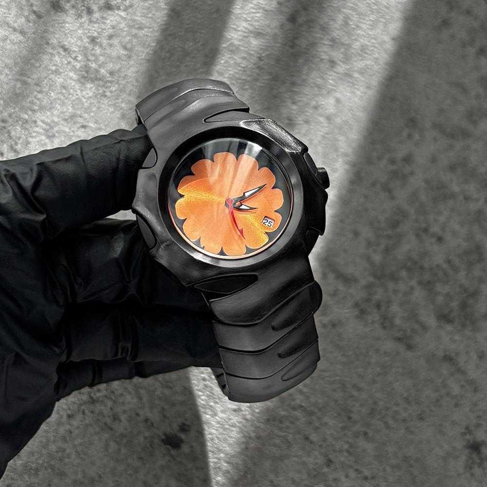 Y2k Design Red Quartz Watch Men Dpecial Blade Personalize High Quality Creative Black Medieval Old Steel Unique Men AAA Clock
