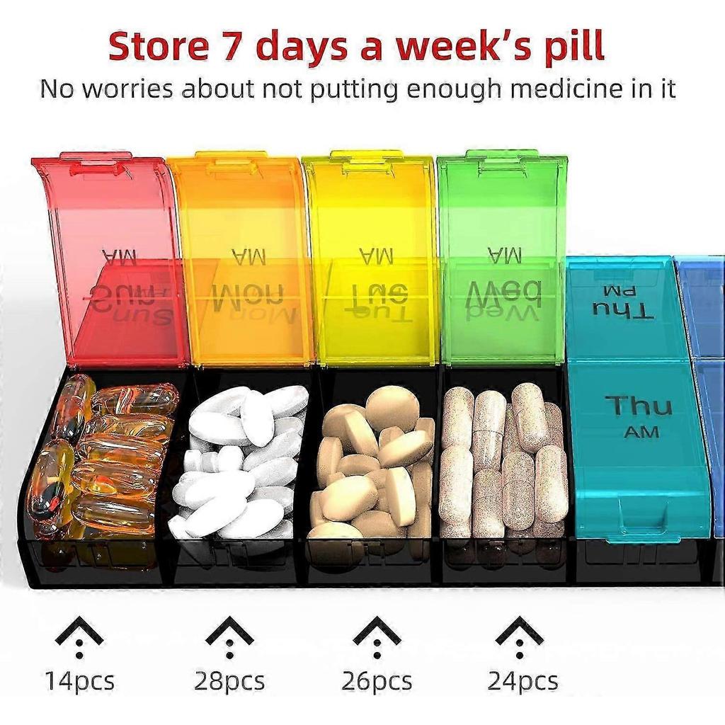 Extra Large Pill Organizer 2 Times a Day, Weekly XL AM PM Pill Case, 7 Day Pill Box Twice a Day(Rainbow)