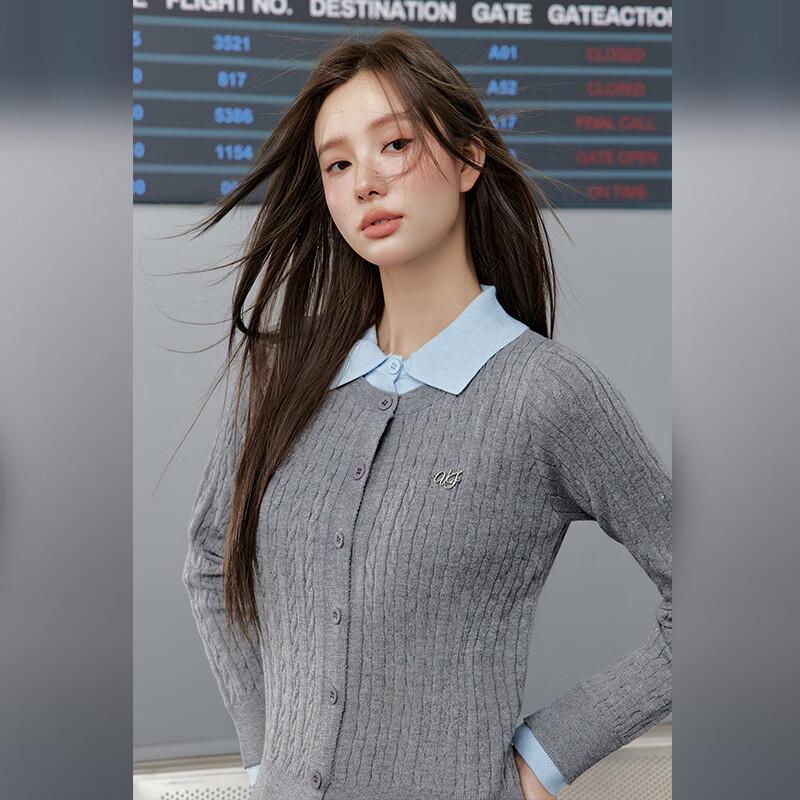 UNIFREE Academy Style Color-block Knit Cardigan