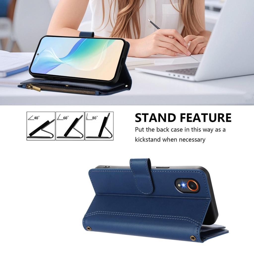 Kožené pouzdro pro Samsung Galaxy Xcover7 9 přihrádek na karty Peněženka na zip Stojánek Kryt na telefon s poutkem na zápěstí