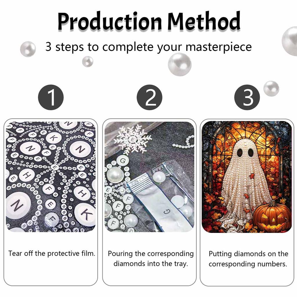 Halloween pearl painting art full pearl handmade diy ghost and pumpkin home decorations