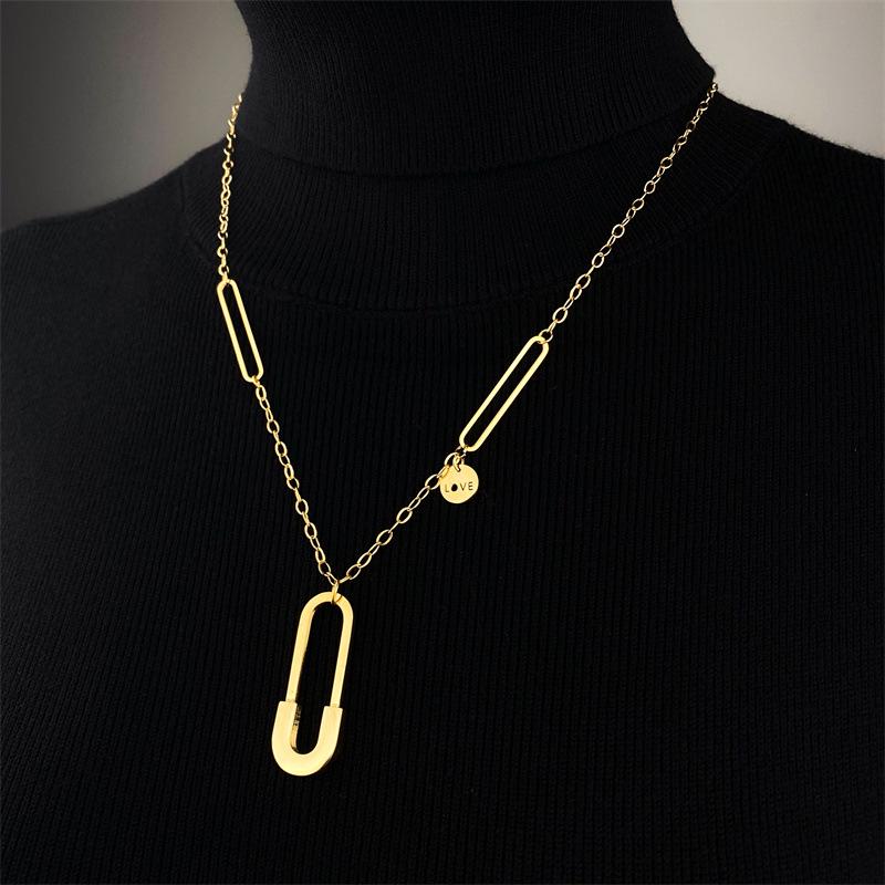 Hollow Rectangular Paperclip Long Necklace for Women - Elegant European & American Fashion, Fade-Resistant, Sweater Chain Style.