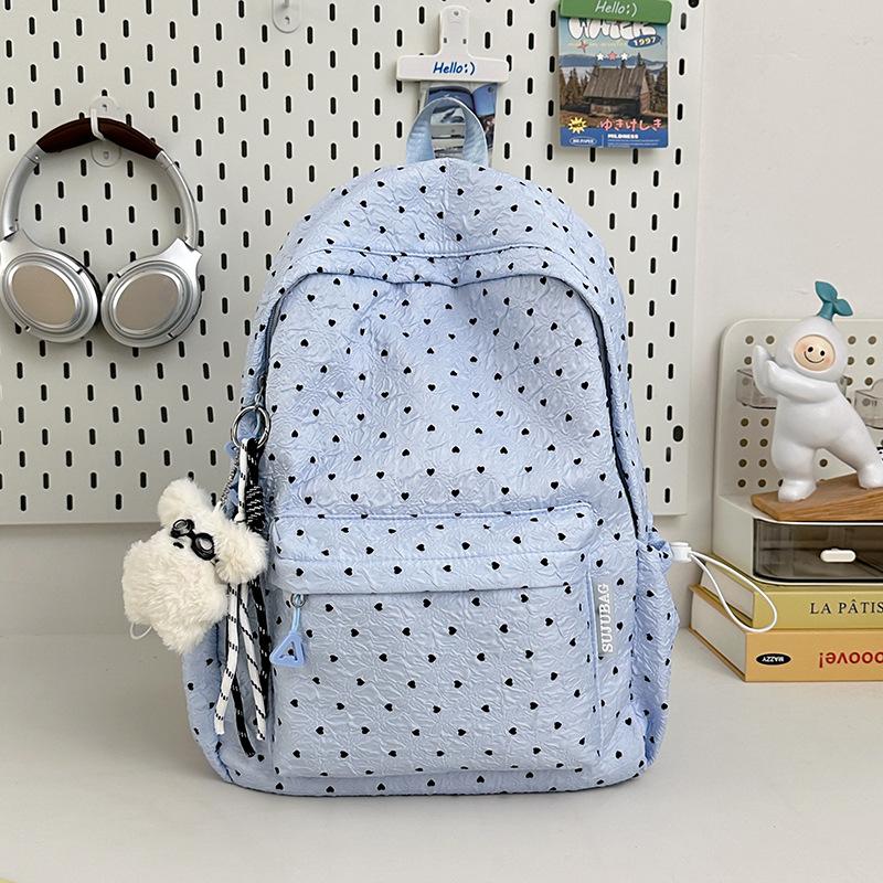 New Polka Dot Bubble Fabric Backpack, Simple, Lightweight and Large-capacity Backpack, Female Middle School and College Student School Bag