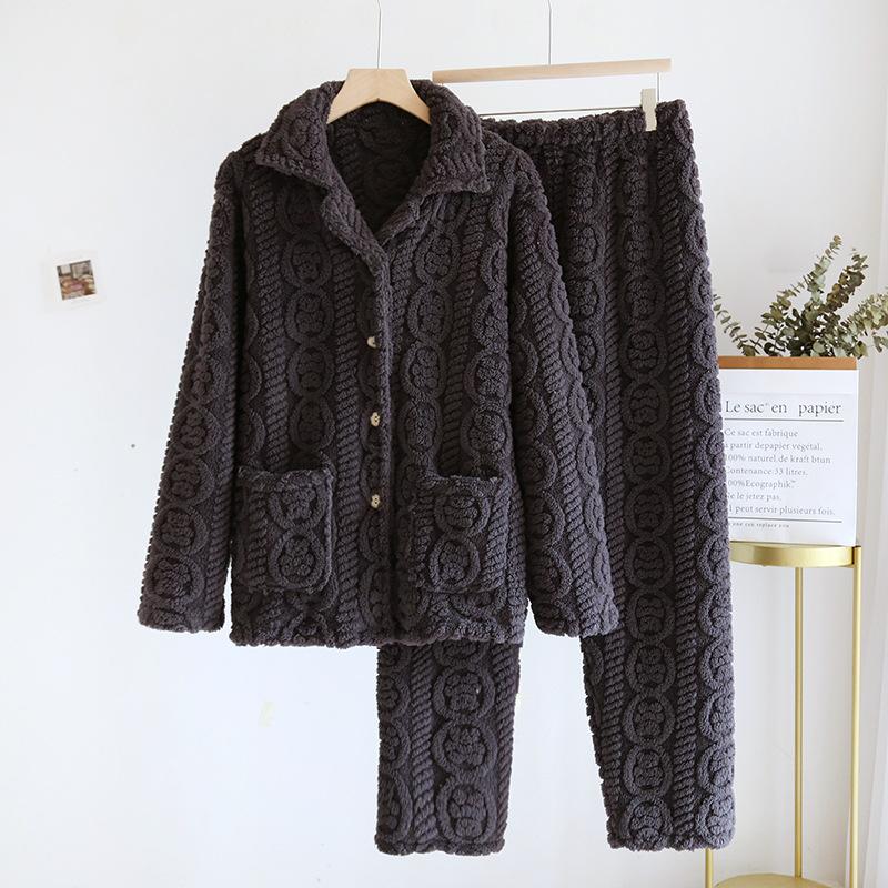 

Парная пижама Зимняя толстая флисовая кофта с отворотами из кораллового флиса Пижамы Фланель Мужская Женская Домашняя Одежда Интимное Белье Пижамы L