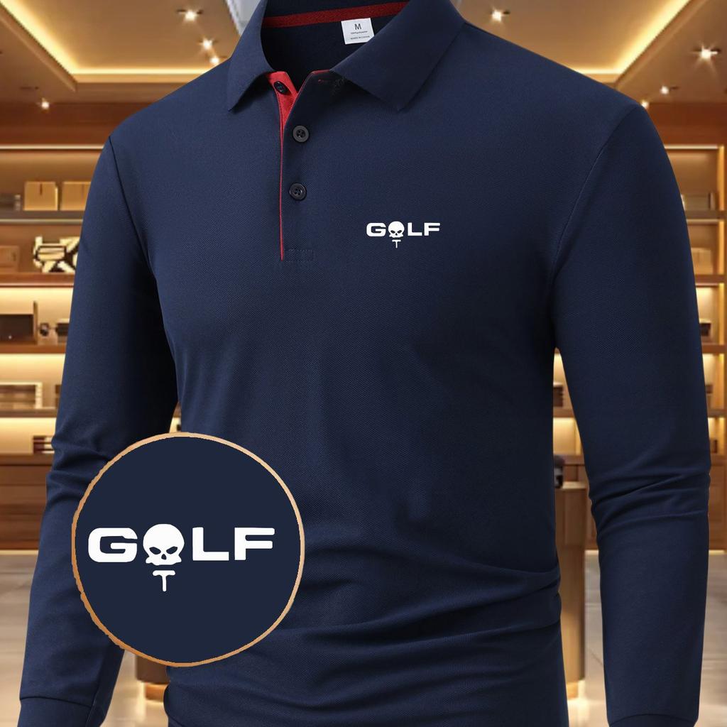 Herren Langarm Freizeit Sommer Print T-Shirt - Ein Stilvolles Und Vielseitiges Oberteil mit Geometrischem Design, Leichtes Polo Golfshirt