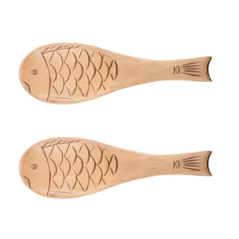 2 ks Dřevěná lžíce na rýži Kuchyňská lžíce Naběračka Špachtle na rýži Roztomilý tvar ryby Naběračka na rýži Dřevěná lžíce na vaření Kuchyňské náčiní Nástroje