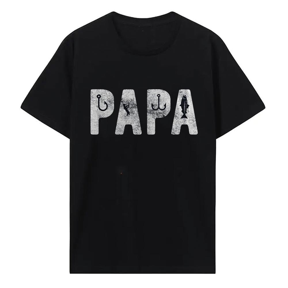 Crazy Dog Dad Fishing Shirts Funny Father's Day Reel Cool Dad Papa Grandpa T-Shirt 100% Cotton Short Sleeve Tops Tees