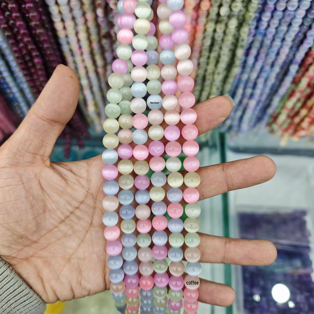 10mm Cat's Eye Stone Beads: Single, Double, Triple Color Options for DIY Jewelry Accessories.