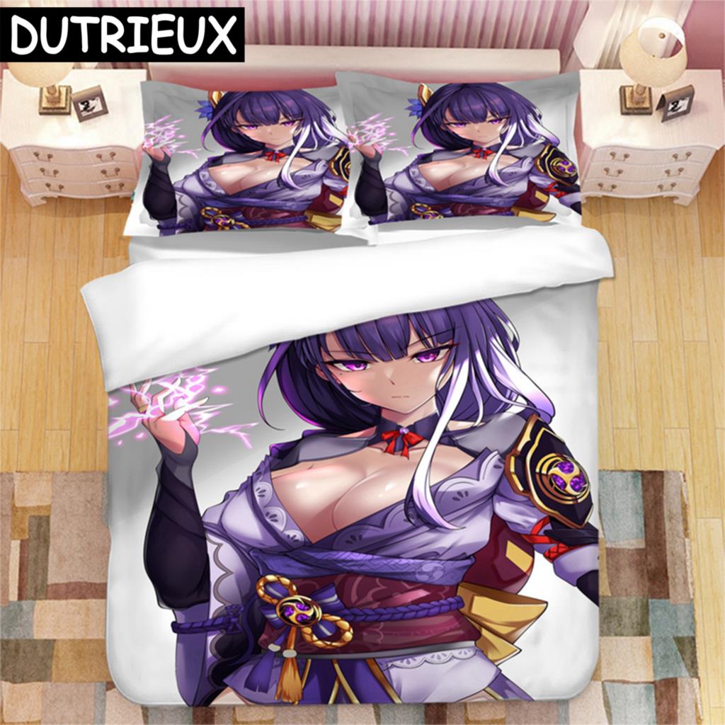 Genshin Impact Raiden Shogun 3D Printed Bedding Set Duvet Covers Pillowcases Comforter Bedding Set Bedclothes Duvet Cover