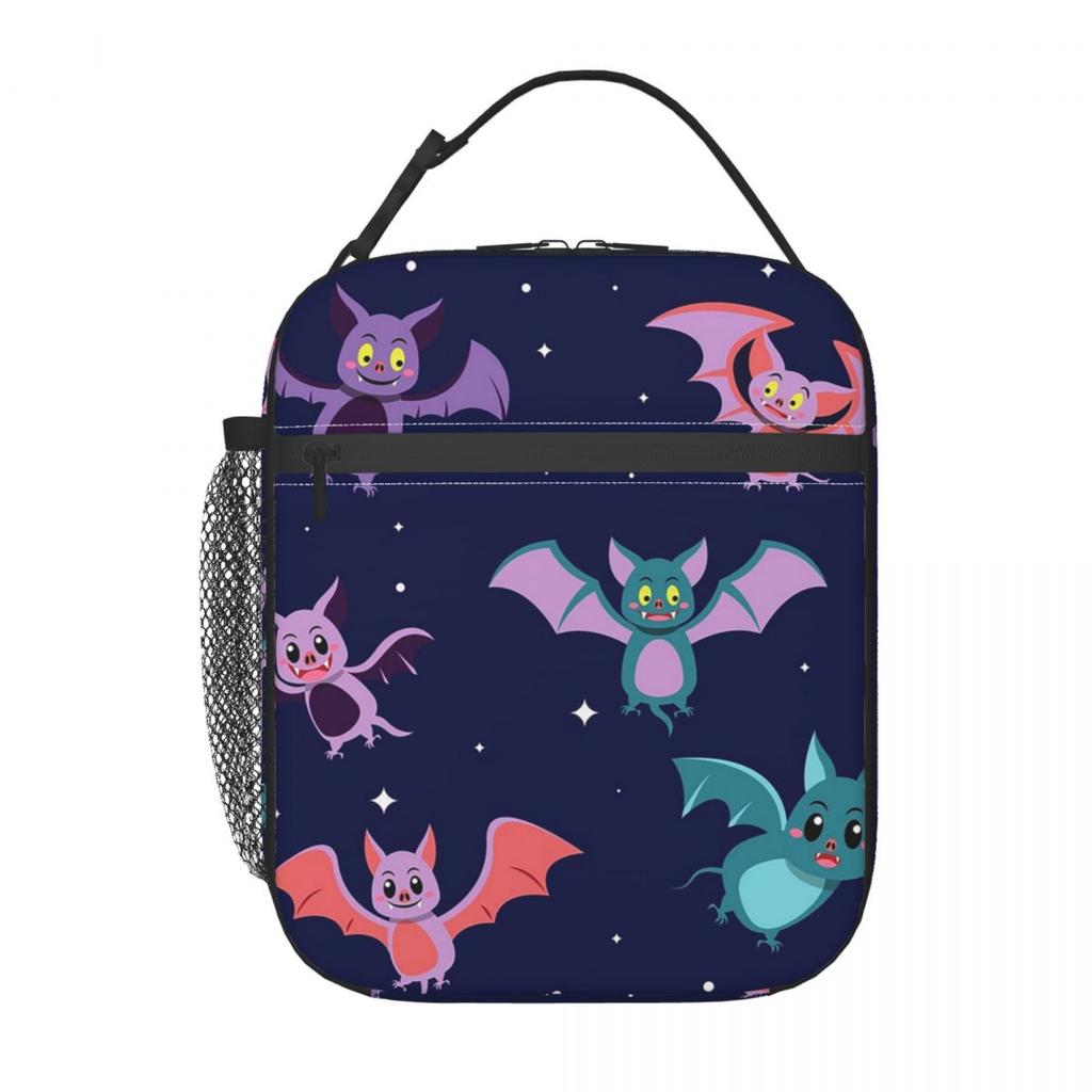 Colour Bat Halloween Day Of The Dead Insulated Lunch Bag for Women Kids Portable Food Boxes Thermal Lunch Box Tote