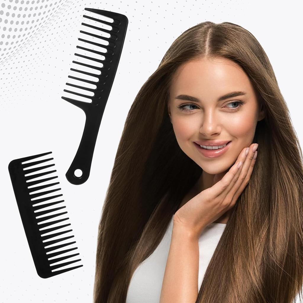 2 Pcs Wide Tooth Hair Detangling Comb, Large Wide Tooth Comb for Curly Hair, Styling Combs for Wet Dry Hairs, Black Care Hairs Combs for Women