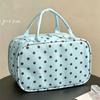 Polka Dot Pu Cosmetic Bag Three Layer Partition Toiletry Organizer Bag Travel Tote  Business