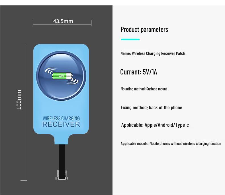 Fast Charging Wireless Receiver Sticker for Android/Apple Type-C Devices