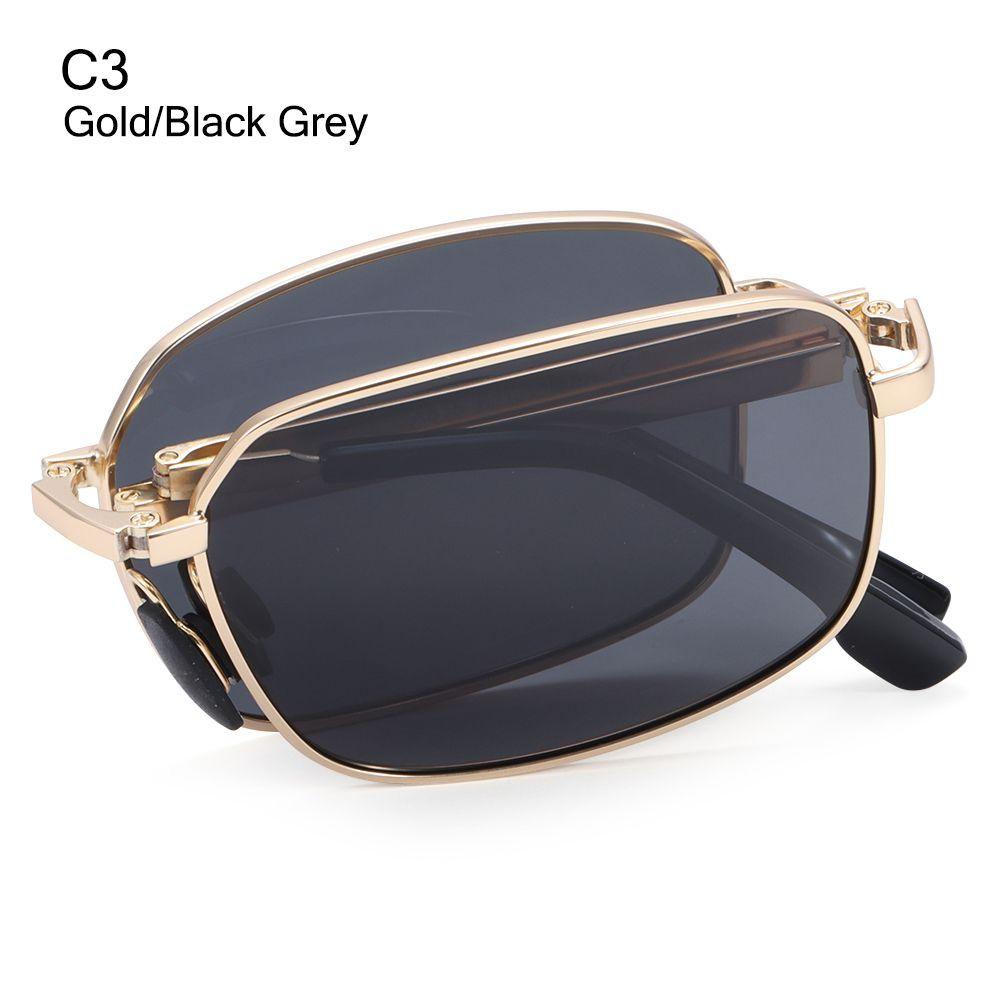 Portable Folding Sunglasses For Men Women Fashion Square Metal Frame Sunglasses Night Vision Eyewear Driving Glasses
