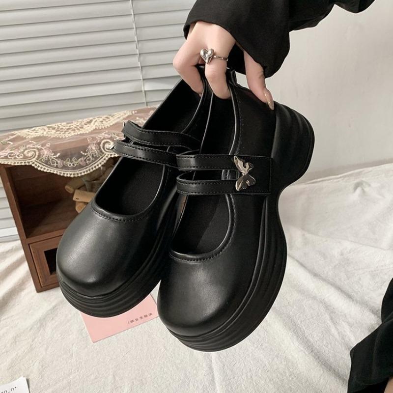 

Туфли Мэри женские летние новые на толстой подошве-маффин с мелким вырезом, маленькие кожаные туфли в студенческом стиле JK, яркая любовь 40