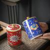 European Style Colored Flower Crown Ceramic Jar with Lid Cylindrical Sealed Tea Pot Porcelain Storage Jar Candle Bottle Decor