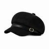 Leather Belt Decor Baker Boy Cap Octagonal Suede Cap Vintage Newsboy Cap  Outdoor Casual Daily Wear
