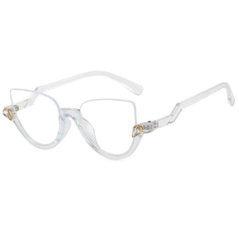Herren Damen Trendige Halbrahmen Cat Eye Brille Modisch Leichte Freizeitbrille Diamantbesetzt Retro Flacher Spiegel