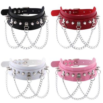 Collier Choker à Pointes Punk Pour Femmes Hommes Collier en Cuir Chaîne Bijoux Chocker Accessoires Goth