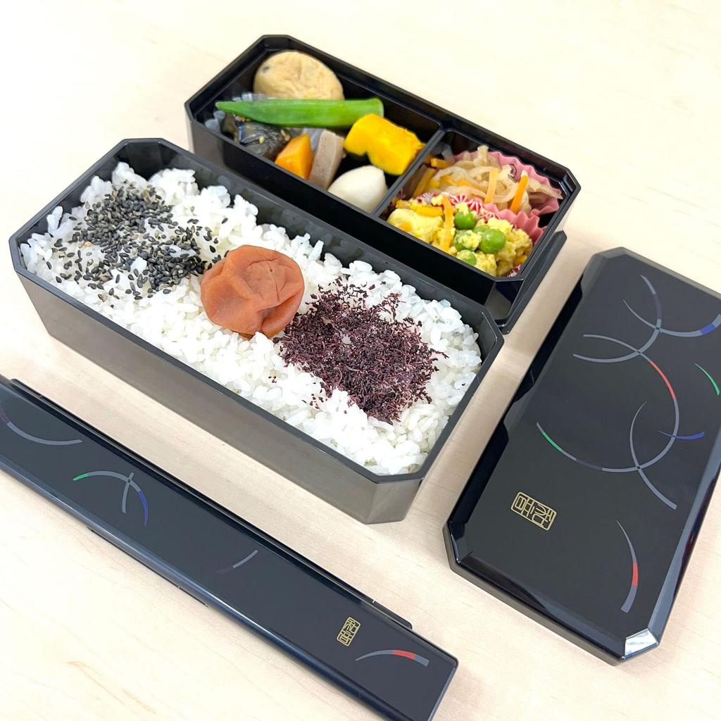 OSK Waon Shokado Bento Box with Drawstring Lunch Bag (Black) PW-6+KB-1