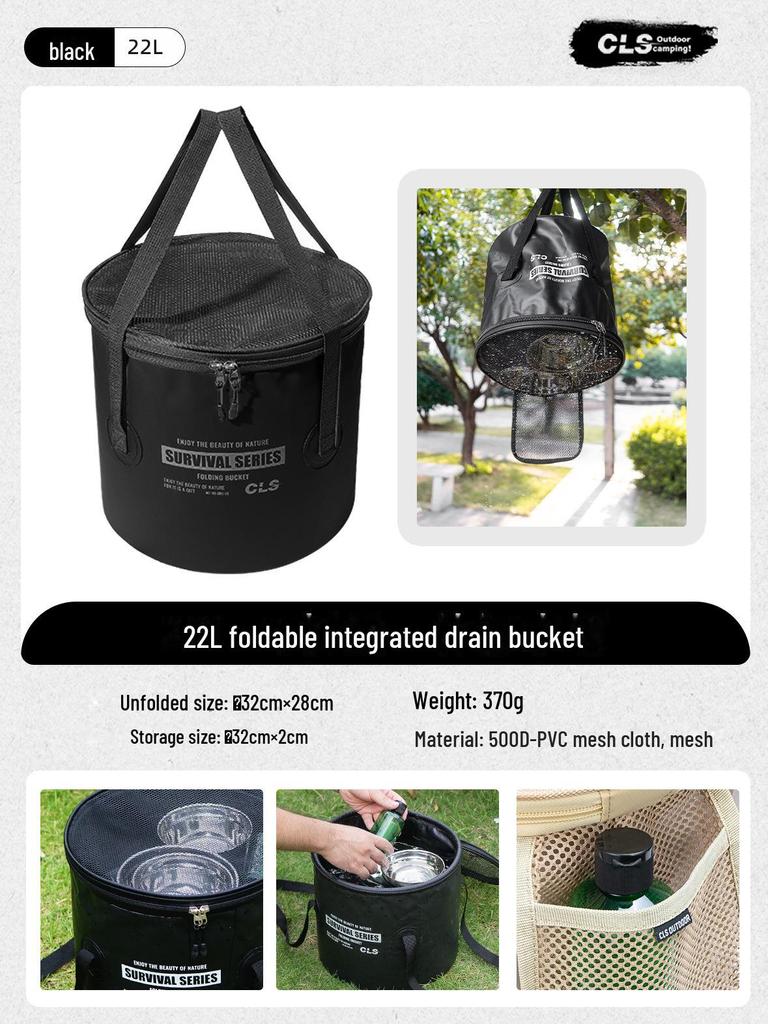 Teleskop-Klappeimer für Camping und Angeln mit Abflusskorb
