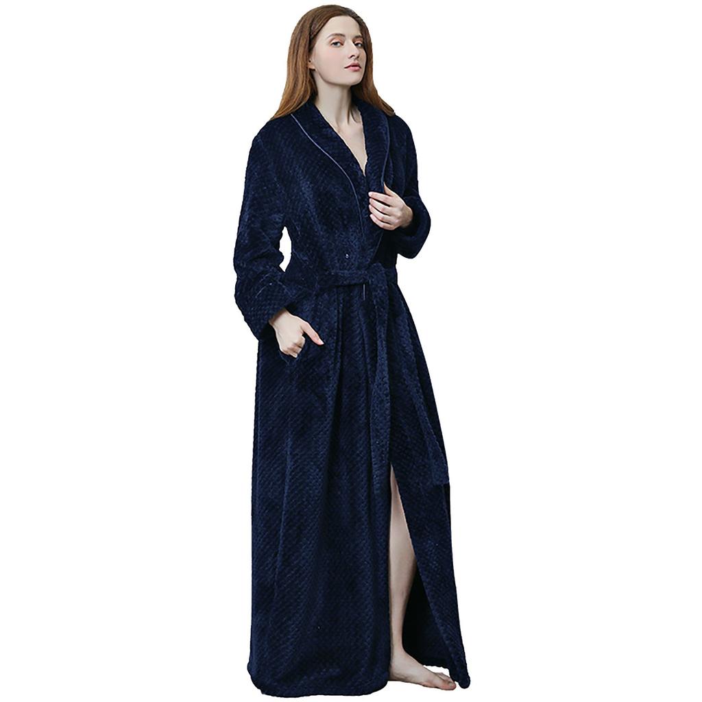 Couple Solid Thickened Fala Fleece Bathrobe Robe Pajamas Waistband Pocket Suit
