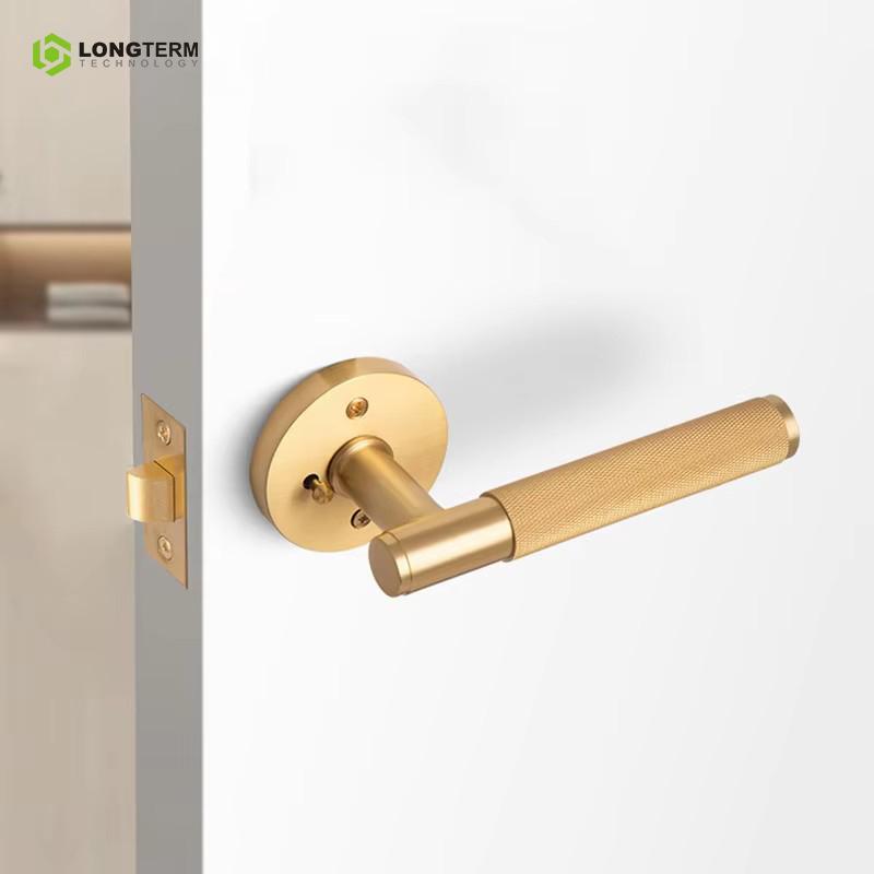 Coffee Bronze Brass Keyless Knurled Lever Door Handle Lock Set for Bathroom & Bedroom