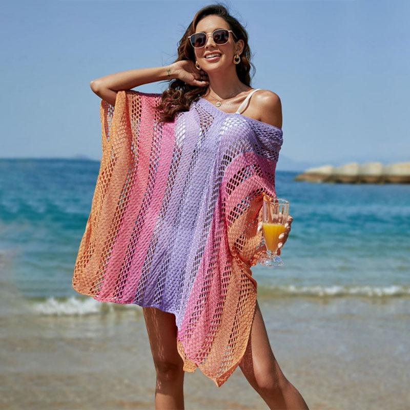 Hollow-out knitted sunscreen shirt, bikini swimsuit with smock, sexy loose pullover beach smock