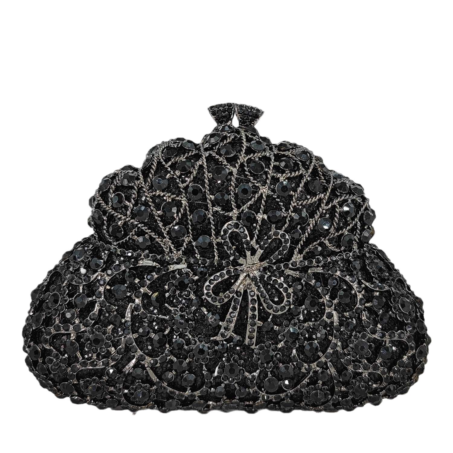 

Boutique De FGG Gourd Shape Women Blue Evening Bags and Clutches with Bow Party Rhinestone Minaudiere Handbags Crystal Clutch Mini Size