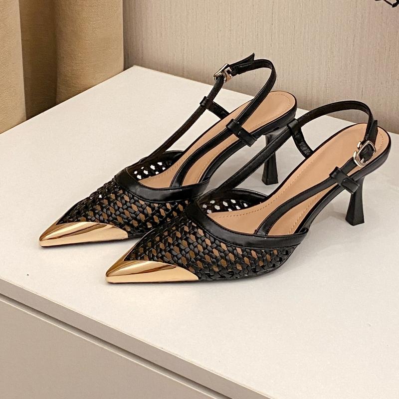Autumn Style Sexy Fashionable Versatile Edited Mesh Pointed Toe Sandals With Open Back And Metal Buckle