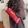 Large Capacity Bowling Shoulder Bag For Women French Style Fashion Underarm Handbag Solid Pu Leather Tote Red Purse Armpit Bag