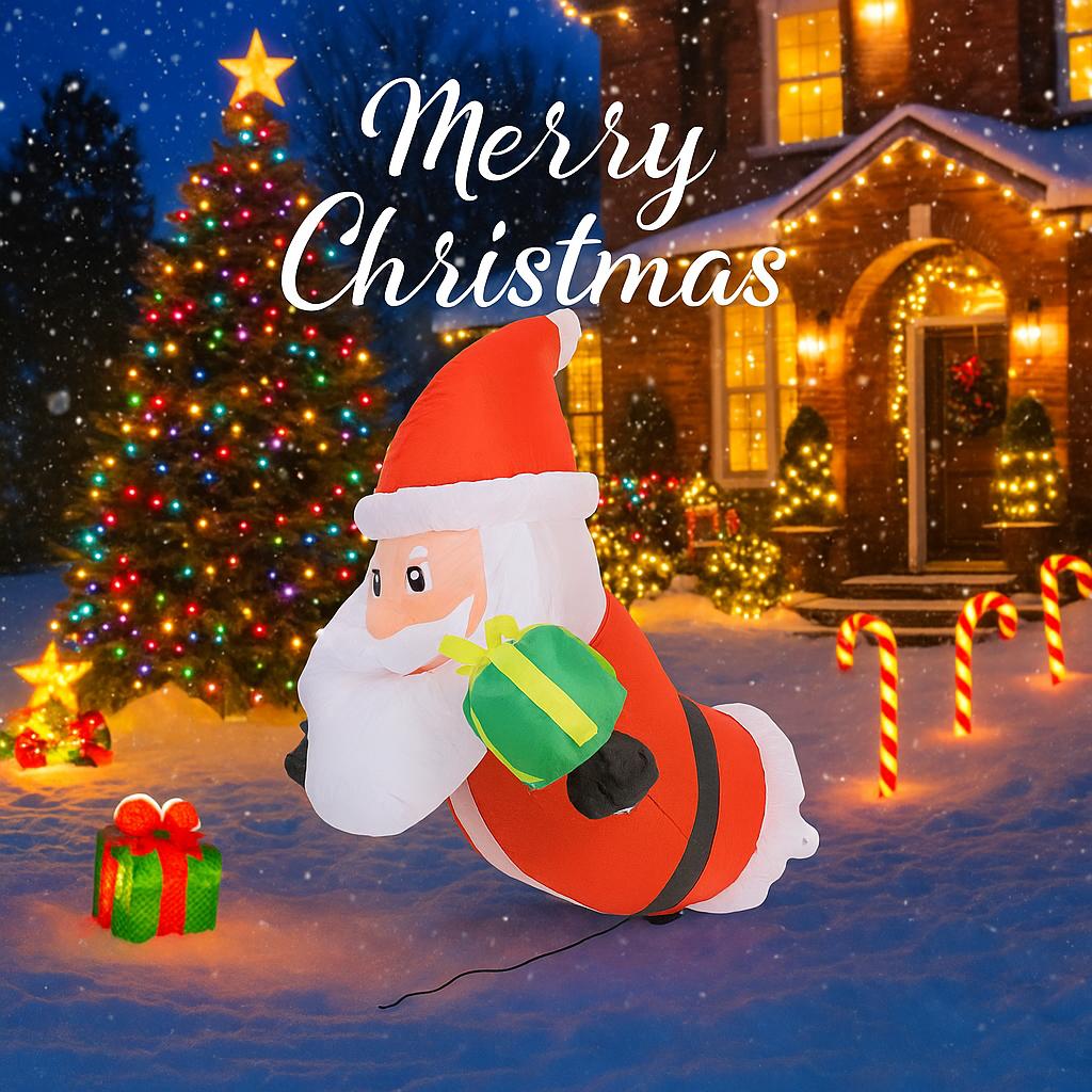 3.5FT Inflatable Toy Santa Claus Gift Bag Box Yard Lawn Party Decoration with LED Lights Christmas Home Supplies Ornaments Gift