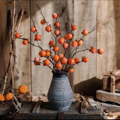 8 Heads Artificial Persimmon Branch Realistic Plastic Simulation Persimmon Fruit Handmade Elegant Fake Plants Spring Festival