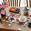 Stars Stripes Patriotic 4th of July Placemats Set of 4, 12x18 Inch Memorial Day Table Mats for Party Kitchen Dining Decoration Beige