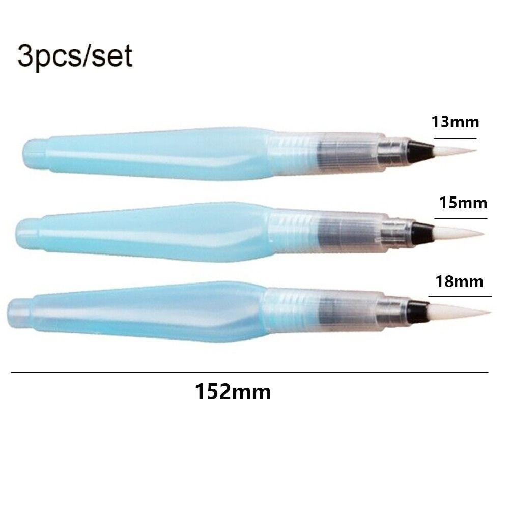 3Pcs New Plastic Drawing Pen Set Stationery Blue Water Color Brush Easy to Use Pointed Reservoir Brushes