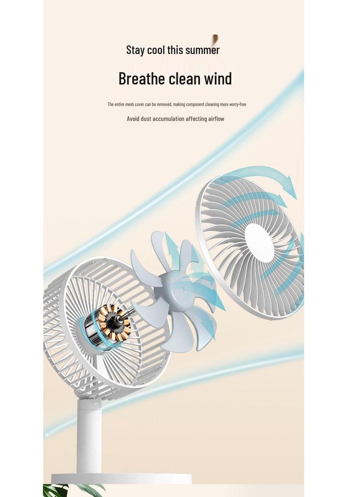 Foldable 6-inch USB Charging Mini Desktop Fan with Telescopic Head and Long Battery Life