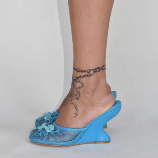 

Fashion Women Summer Wedges Mesh Shoes For Woman s Flower Round Toe Slip-On Hollow High Heeled sandals Mujer Party Wedding Pumps 43