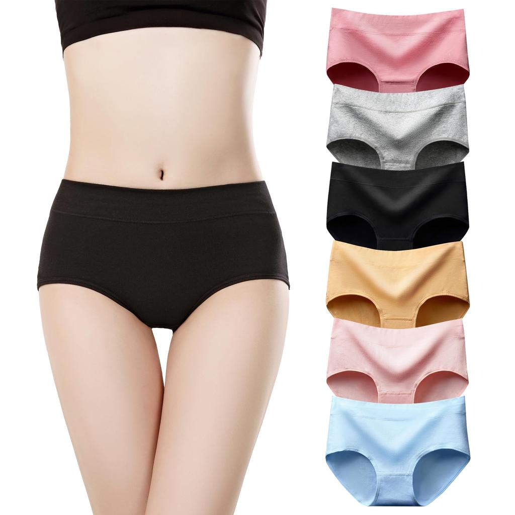 SunnyMoon Organic Cotton Bikini Sexy Soft To the Plus Sizes A Women's 6-Pack Panties, Underwear, Breathable, Stretchy, Deodorizing, Antibacterial,