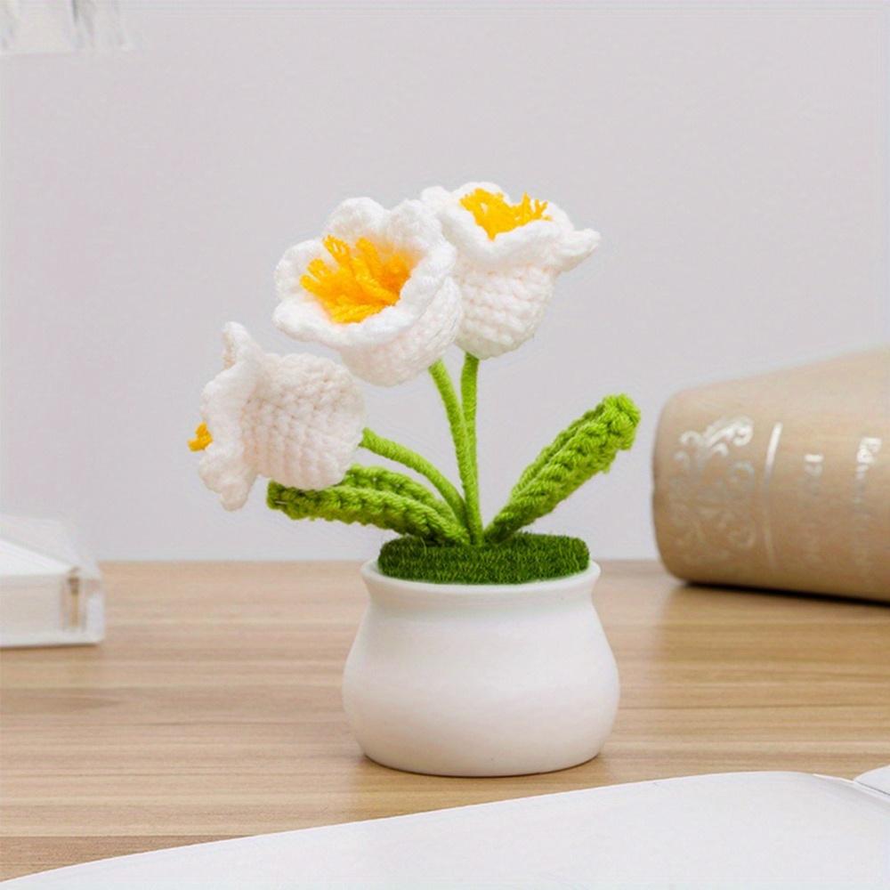 2 Pcs Knitting Crochet Bell Orchid Flowers Potted Plants for Wife Girlfriend and Women, Handmade Flowers for Car Decoration Home Decoration