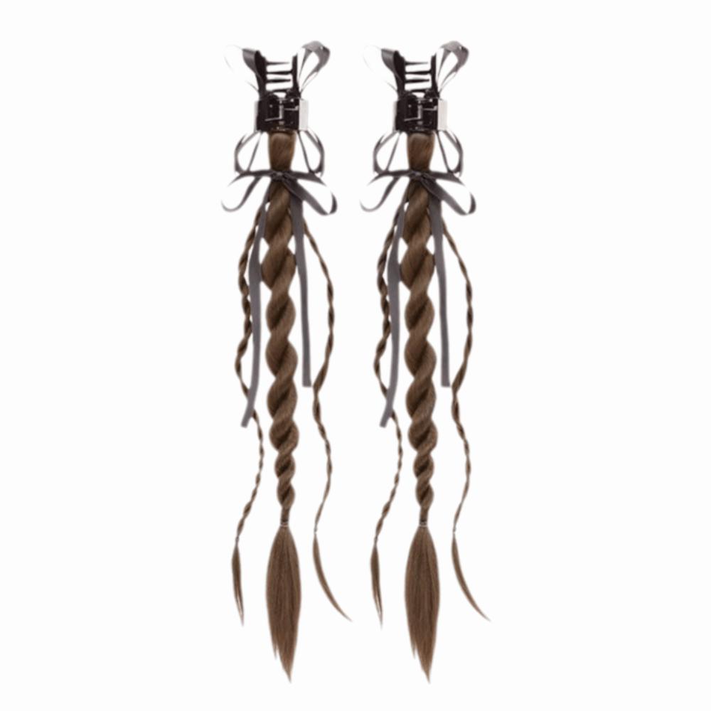 1Pair Ribbon Claw Clip Double Ponytail Twisted Braid Long Braiding Hair Extensions Party