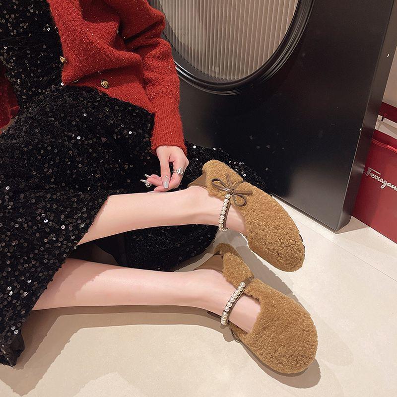 Women's Flat Furry Loafers: 2025 Slip-on Bow Moccasins - Autumn Hot Style, Cute Low-Cut