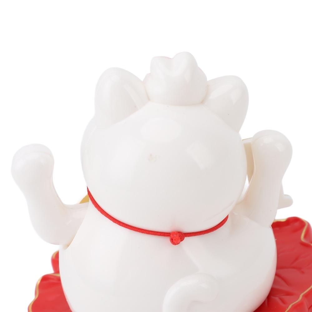 ABS Solar Waving Cat Ornament White Solar Feng Shui Cat Figurine Office Desk Decorative Figurine