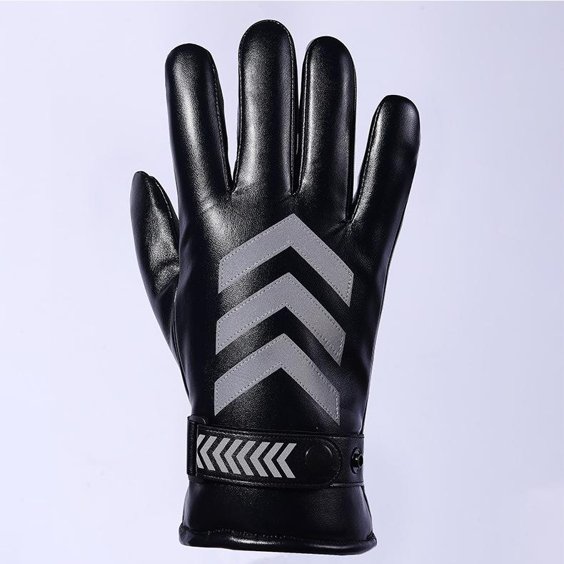 

Winter Windproof and Waterproof Men s PU Leather Fleece Warm Touch Screen Gloves Luminous Arrow Shaped Cycling Outdoor Sports