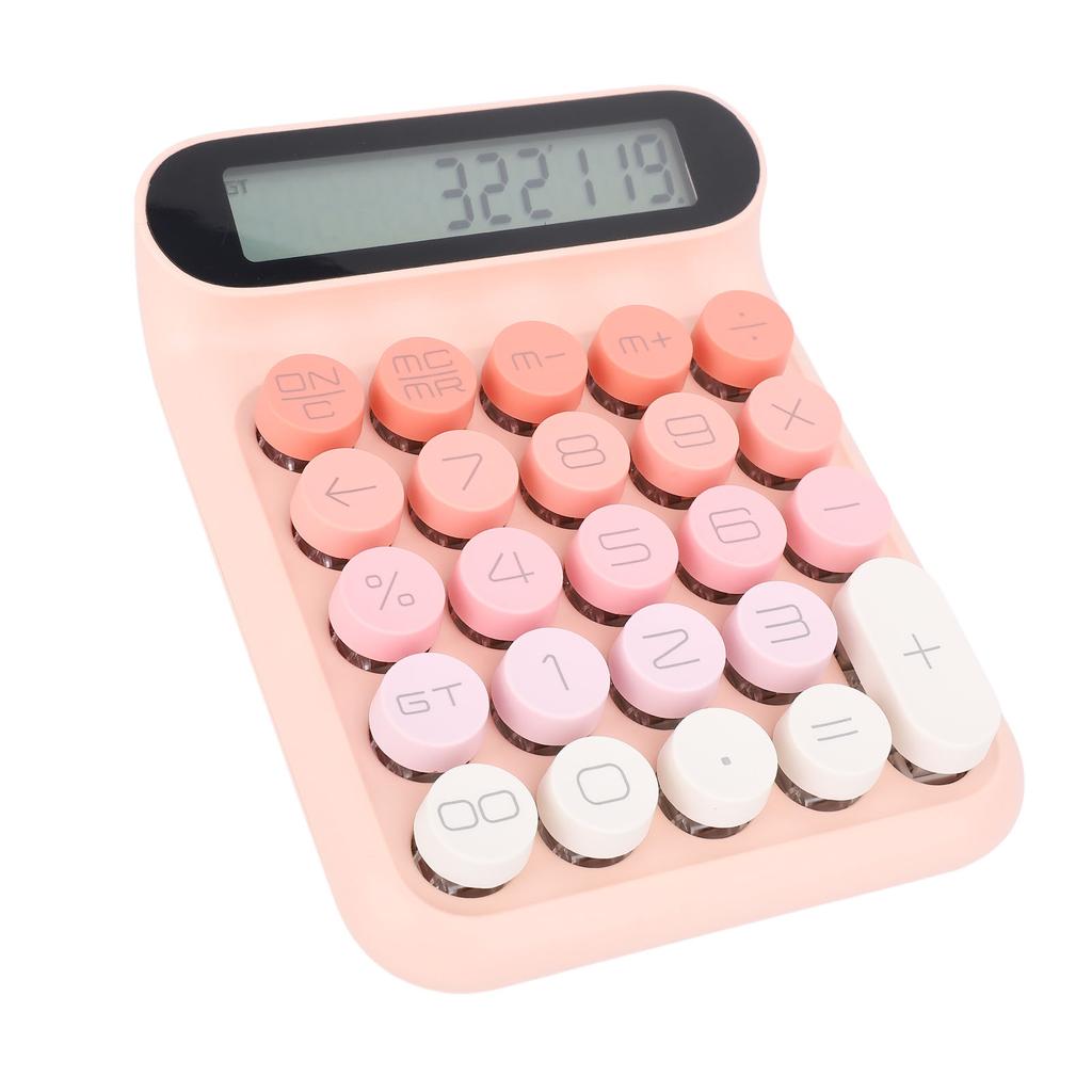 Mechanical Switch Calculator LCD Display 24 Keys Automatic Sleep Desktop Calculators for Business Office Students Pink